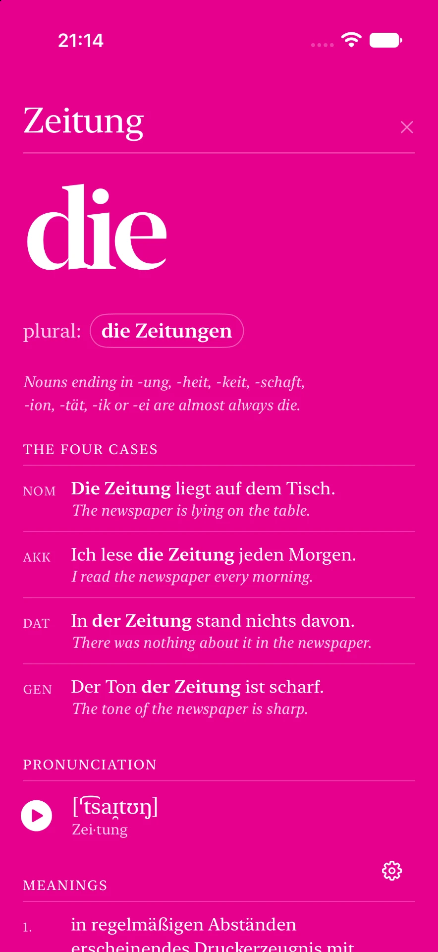 Die Zeitung detail screen